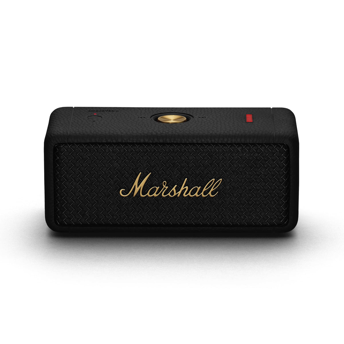 Marshall Emberton II front view shows compact design with bold sound for outdoor listening.