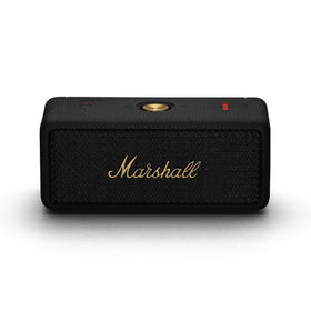 Marshall Emberton II front view shows compact design with bold sound for outdoor listening.