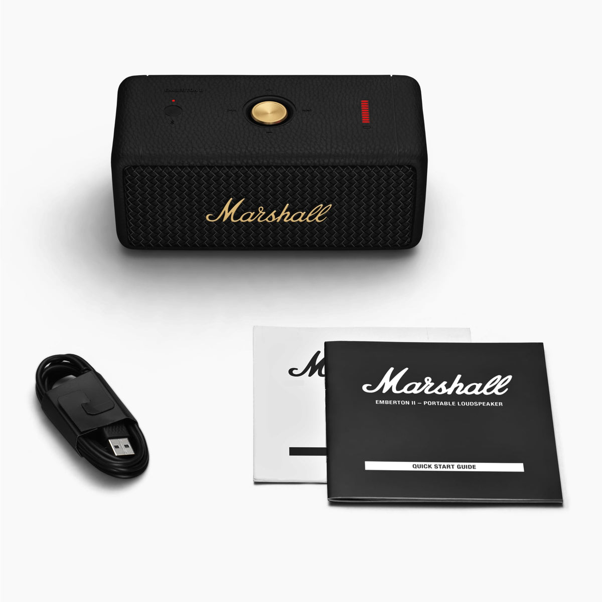 Marshall Emberton II textured silicone sleeve enhances grip during activities.