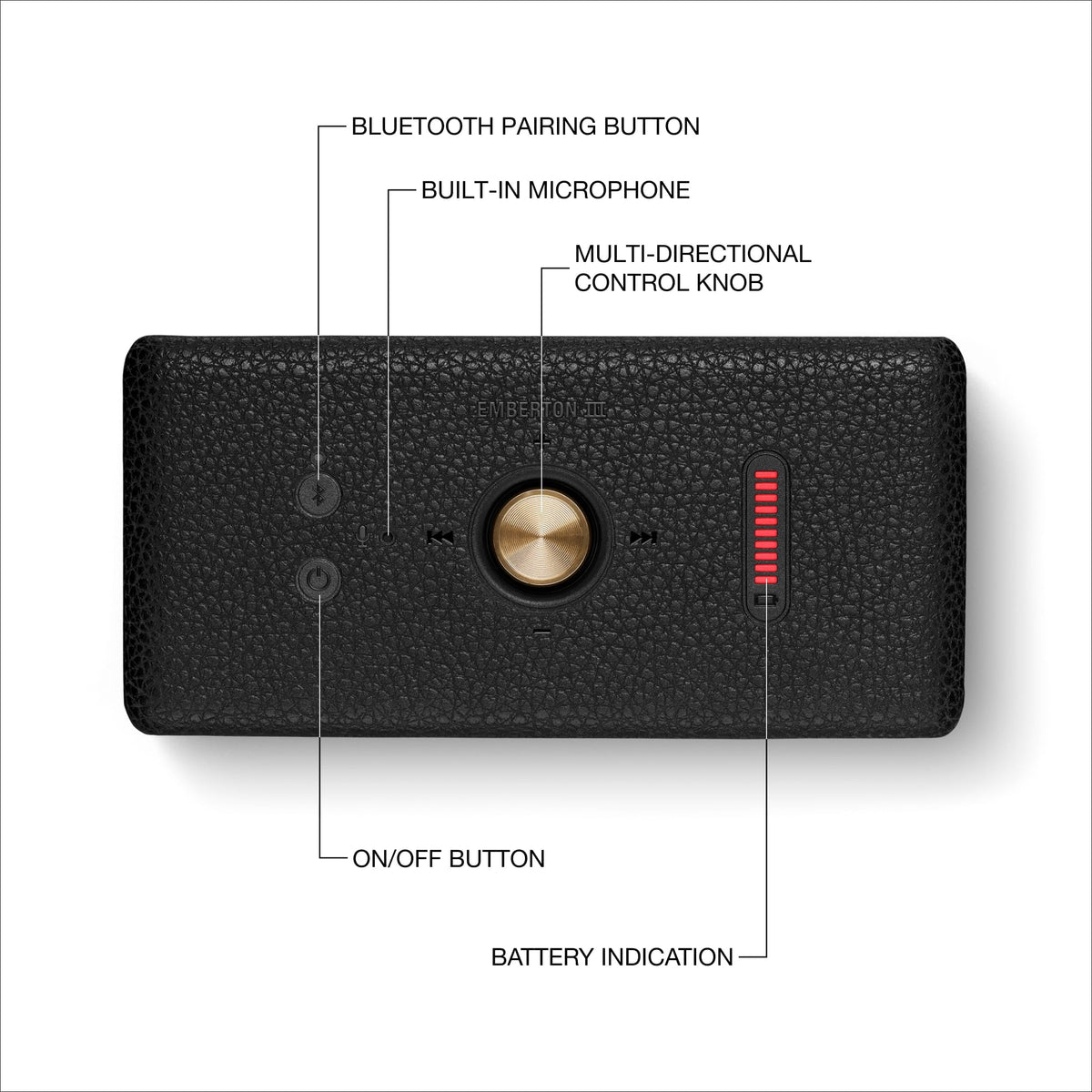 Marshall Emberton III 360-degree audio delivery surrounds listeners with even sound.