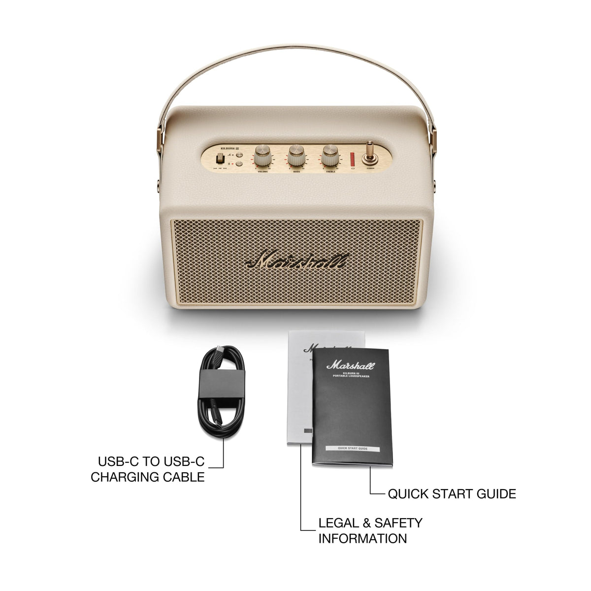 Marshall Kilburn III Cream charging bank powers your phone on the go