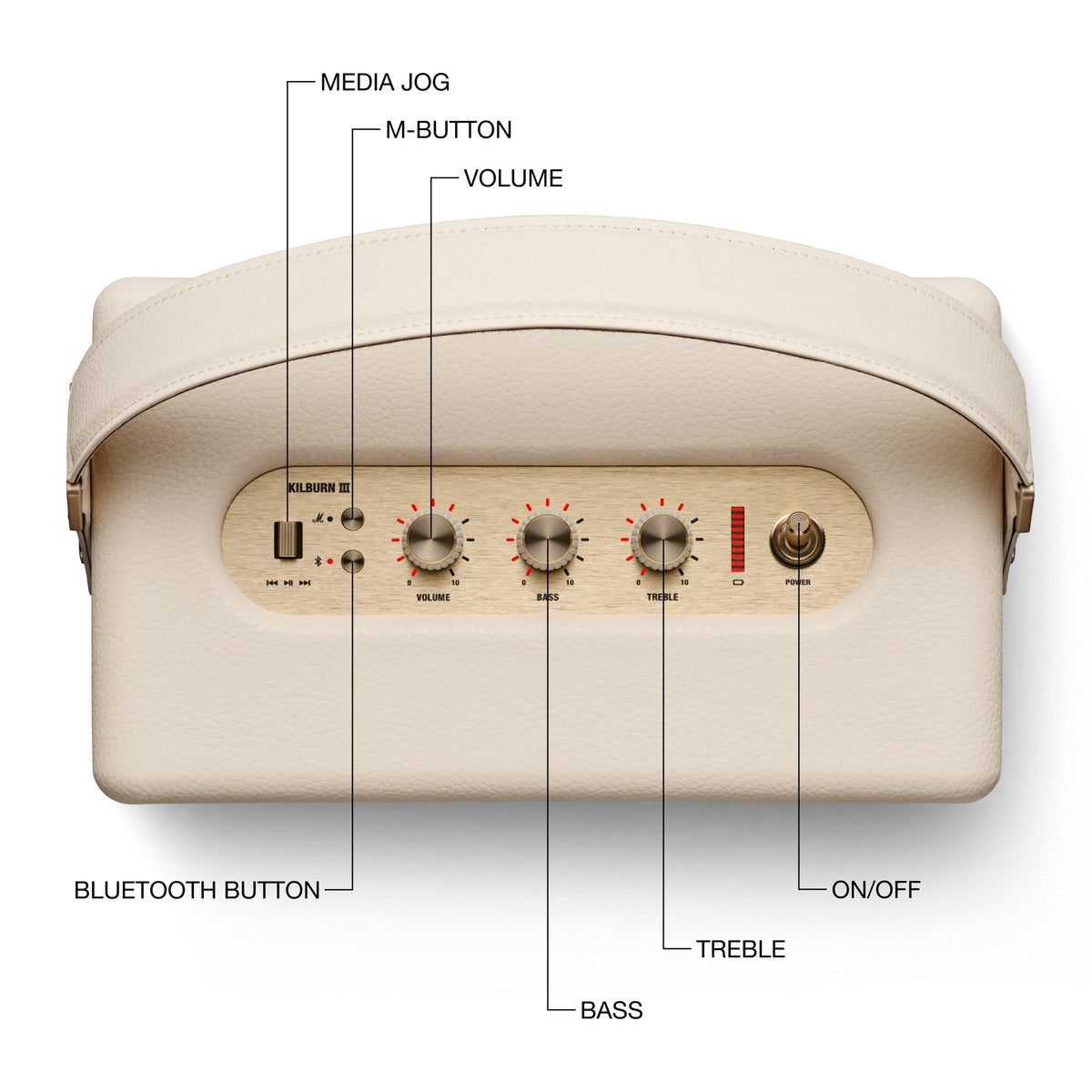Marshall Kilburn III Cream top controls with tactile, signature Marshall style