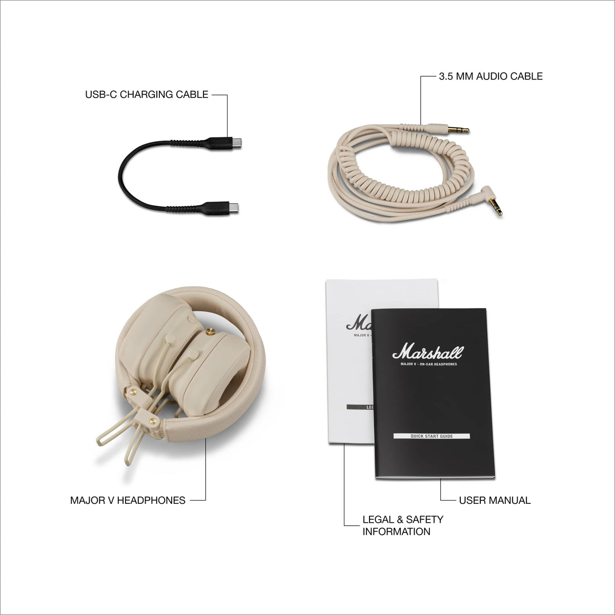 Marshall Major V cream folded for travel compact and easy packing.