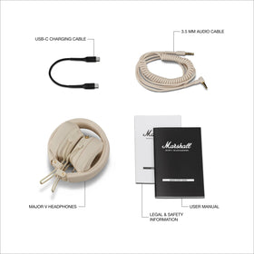 Marshall Major V cream folded for travel compact and easy packing.