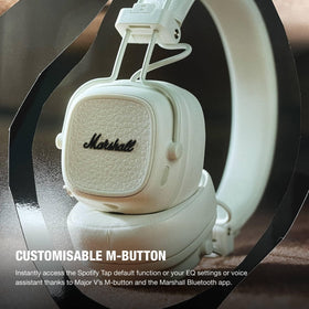 Marshall Major V cream side foldable shows portable design for on-the-go listening.