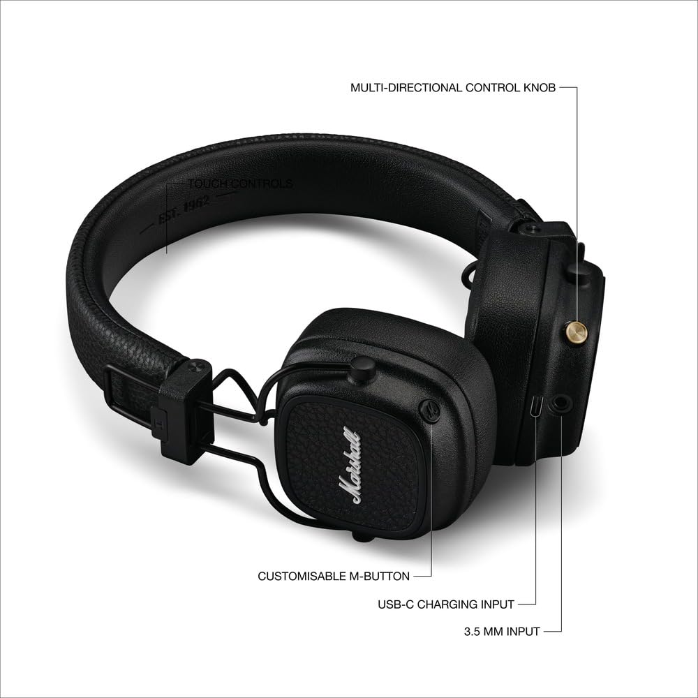 Detachable audio cable connected for versatile wired listening with Major V.