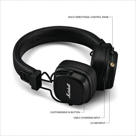 Detachable audio cable connected for versatile wired listening with Major V.