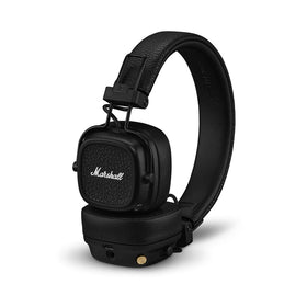 Marshall Major V headphones folded for travel, showcasing rugged portability.