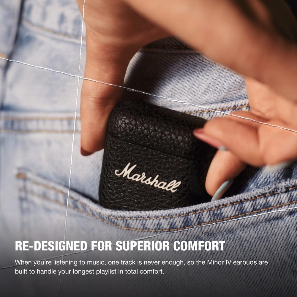Marshall Minor IV earbuds with IPX4 protection against splashes and sweat during workouts.