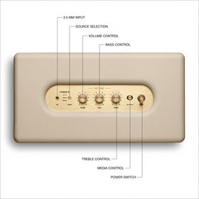 Marshall Stanmore III Bluetooth indicator closeup emphasizes easy wireless pairing.