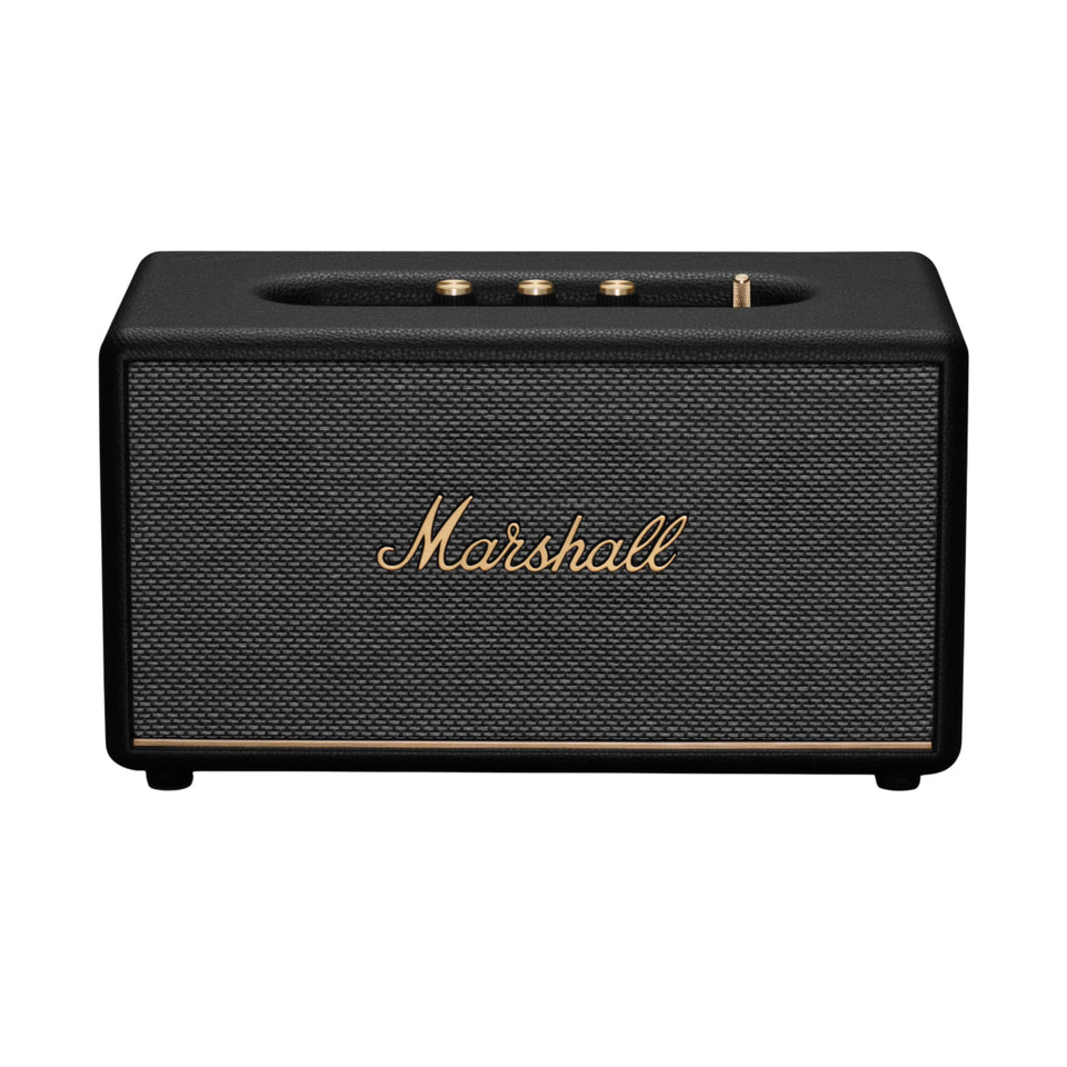 Marshall Stanmore III front view showcases wide, immersive sound and premium tactile controls.