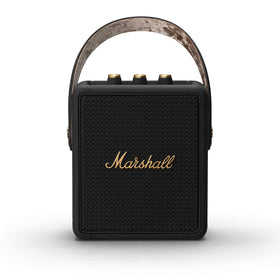 Marshall Stockwell II front view shows rugged black-brass finish for outdoor listening.