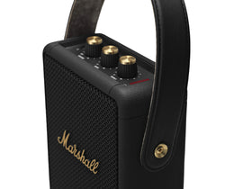 Marshall Stockwell II guitar-strap demonstrates convenient hands-free transport.