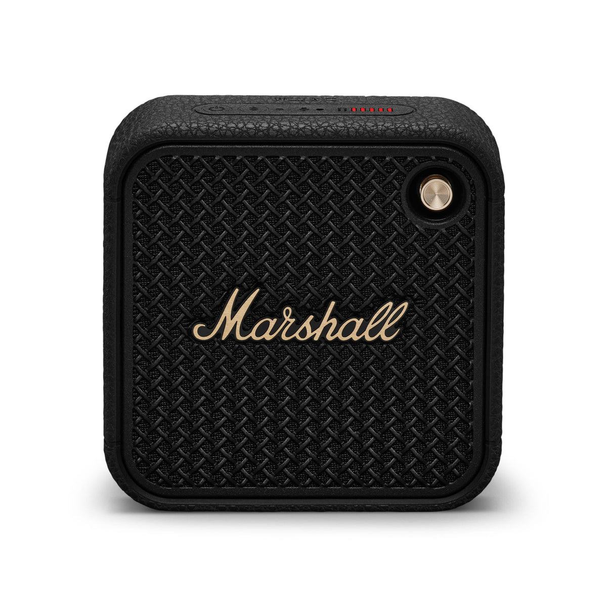 Marshall Willen II rugged speaker with black-brass finish ready for outdoor travel