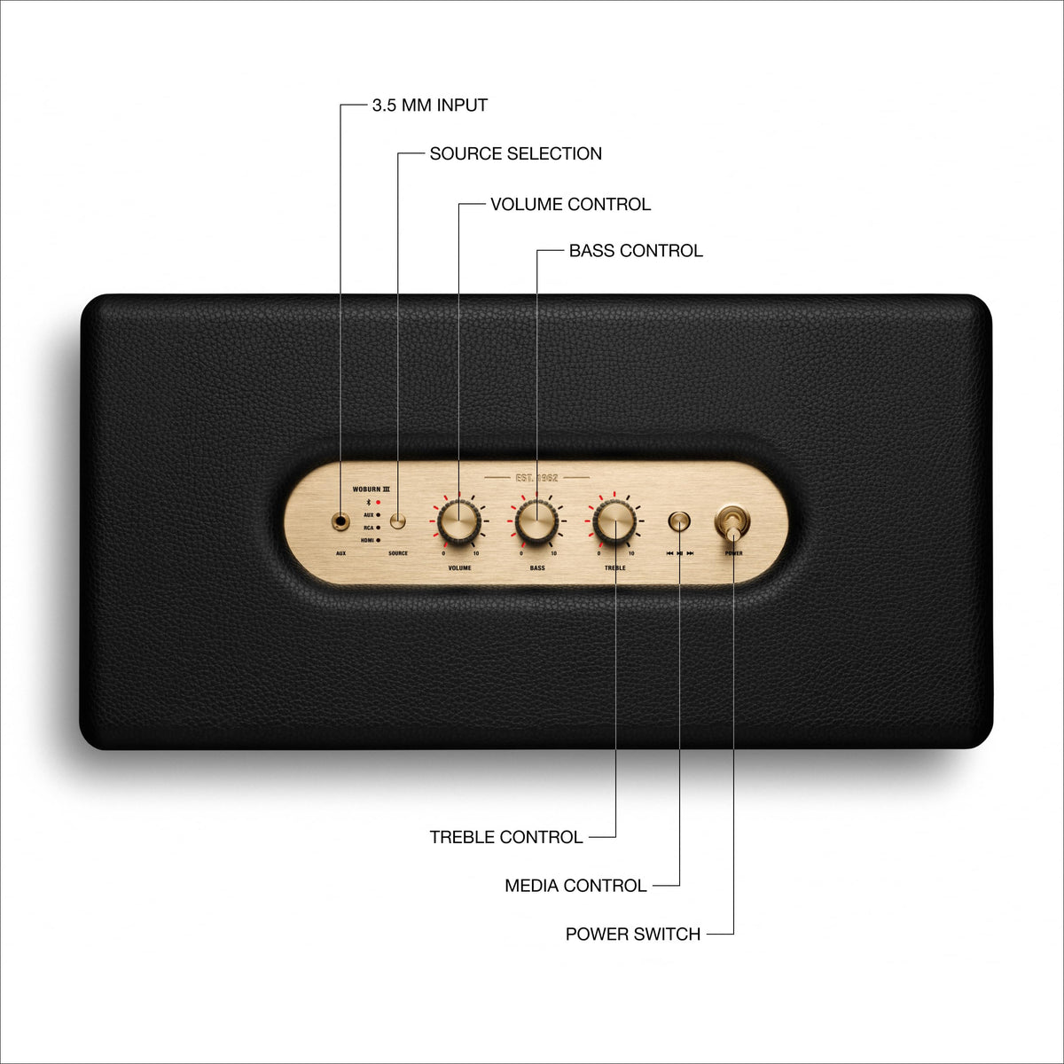 Marshall Woburn III tweeters deliver crisp highs and clear vocals.