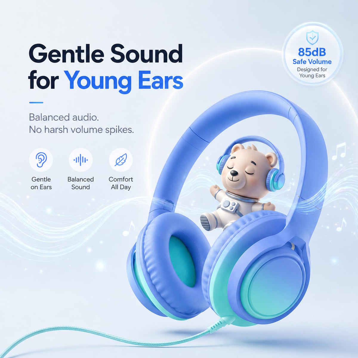 MartiAudio Kids headphones adjustable headband for a secure fit.
