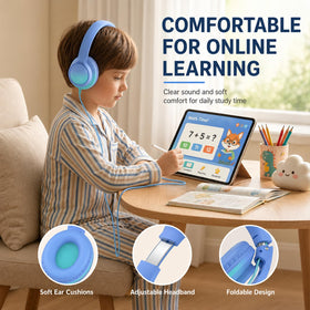 MartiAudio Kids headphones soft ear cushions provide gentle wear during study.