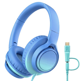 MartiAudio Kids wired headphones gradient blue-teal design for comfortable all-day listening.