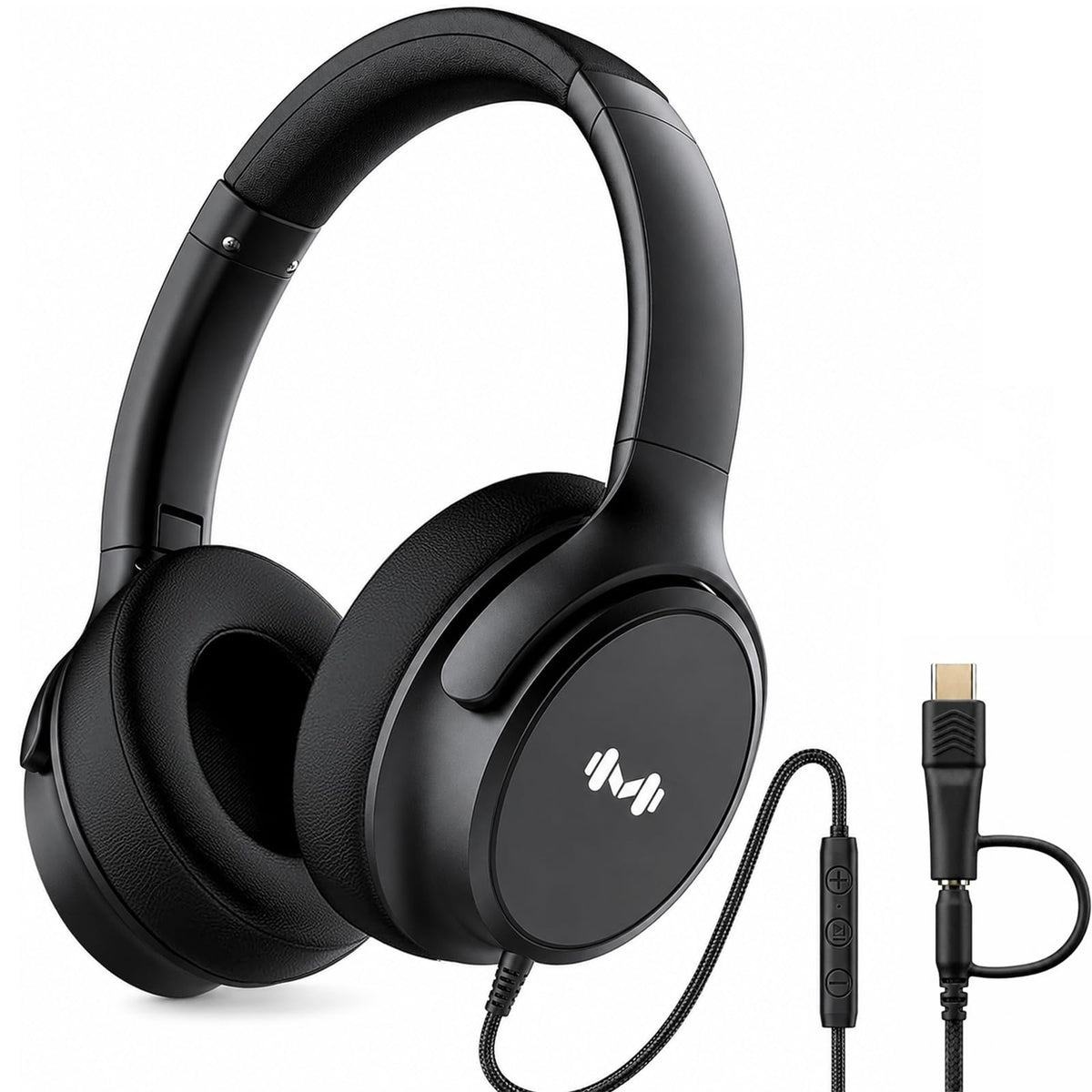 MartiAudio over-ear headphones with USB-C adapter and 3.5mm jack for versatile device compatibility.