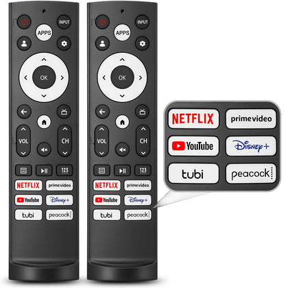 Marvour two-pack Hisense remote front view showing quick setup capability