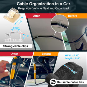 MASIGO dash cam installation kit adhesive cable clips securely holding wires