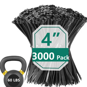 Masistranth 3000-pack 4-inch black zip ties secure cables reliably indoors