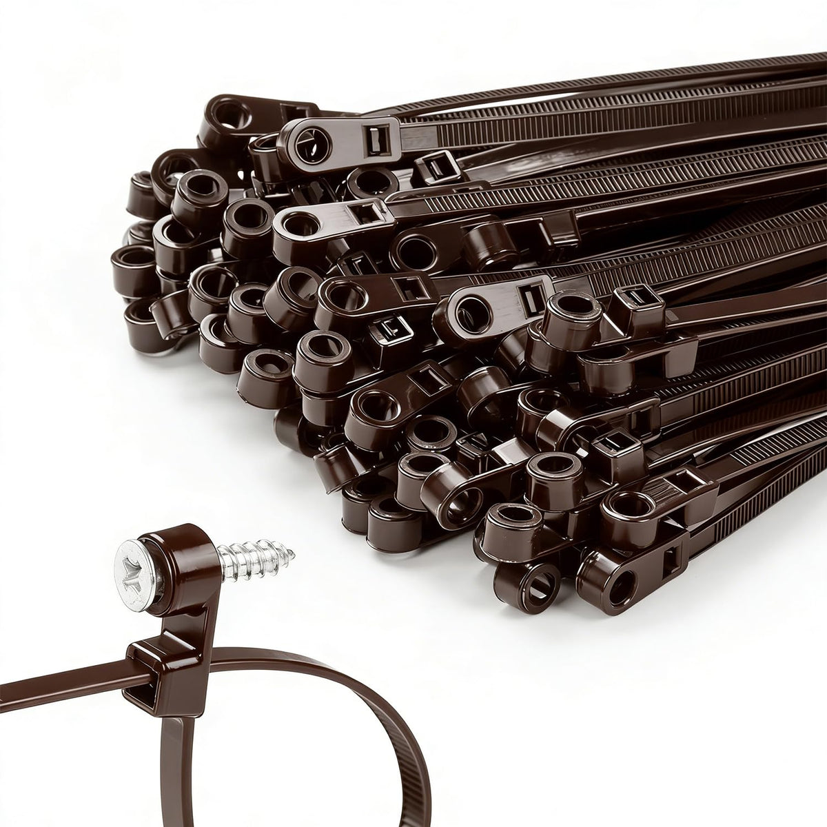 MasiStranth 8-inch brown zip tie with screw hole for secure mounting.