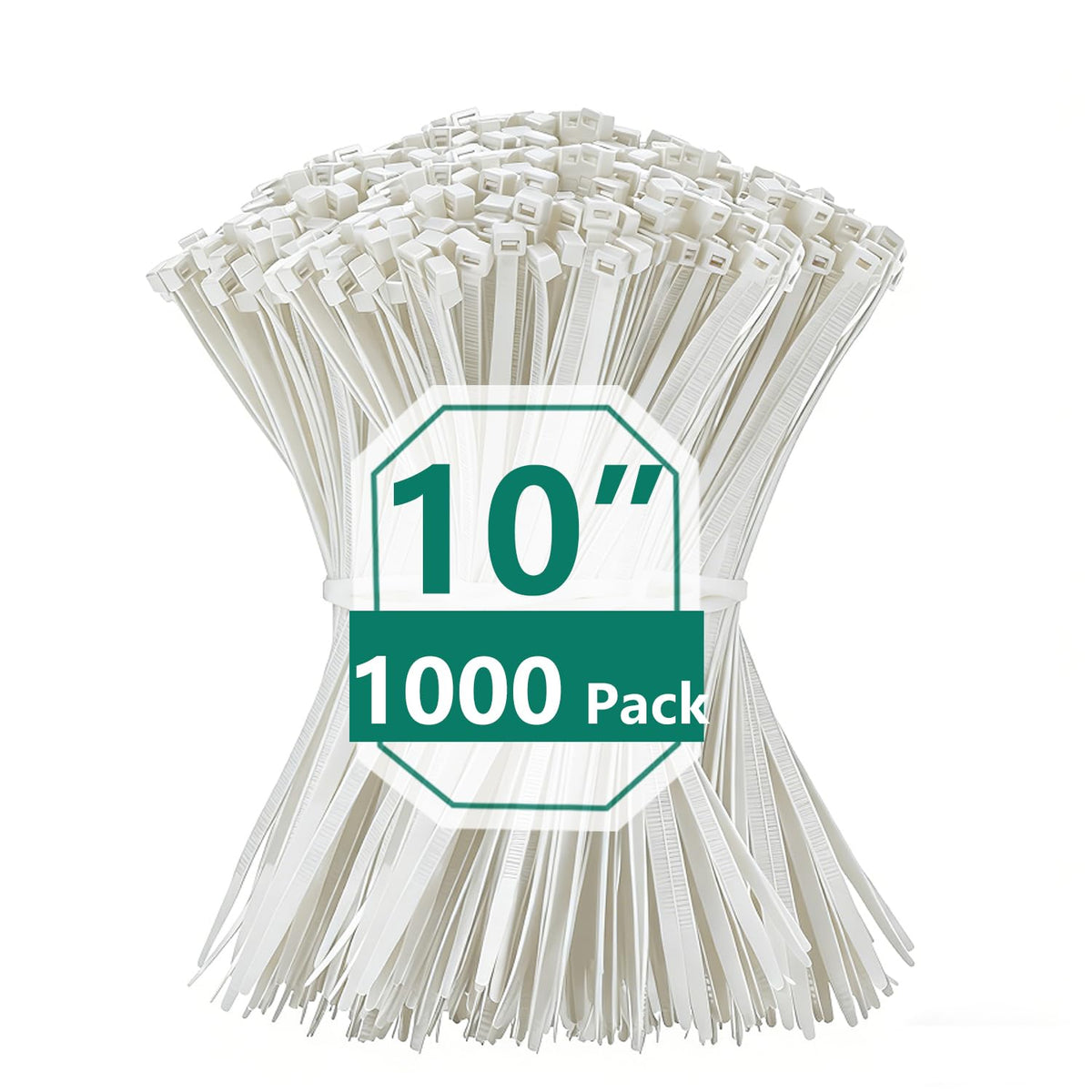 MasiStranth front pack of 1000 white zip ties showing quantity and length