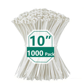 MasiStranth front pack of 1000 white zip ties showing quantity and length