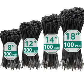 MasiStranth front packaging showing 800 black zip ties and assorted sizes, durable supply