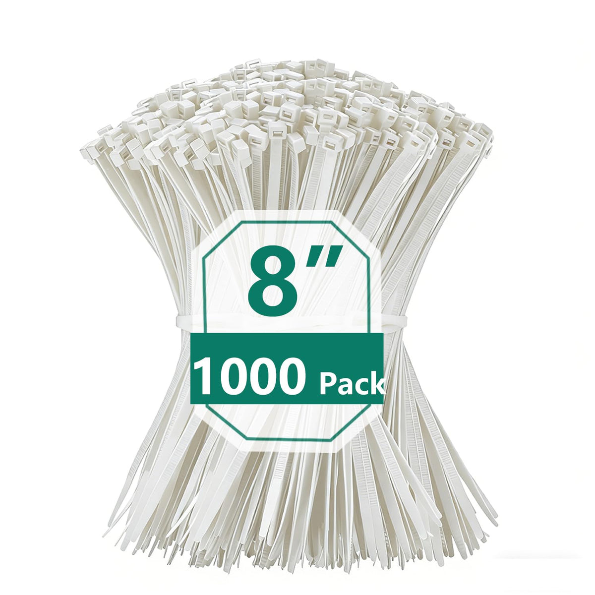 MasiStranth white zip ties 8in 75lbs pack for indoor and outdoor use.