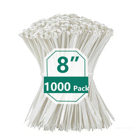 MasiStranth white zip ties 8in 75lbs pack for indoor and outdoor use.