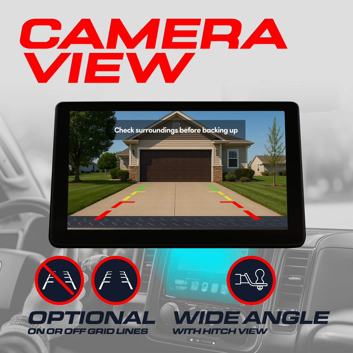 Downward-angled camera view for hitch area