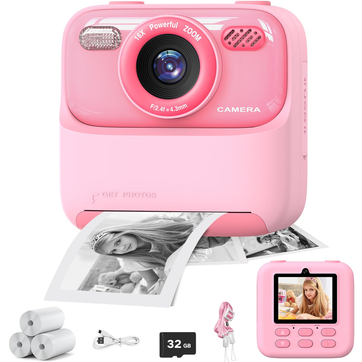masterbee front packaging showing colorful kid camera and included accessories benefit easy unboxing