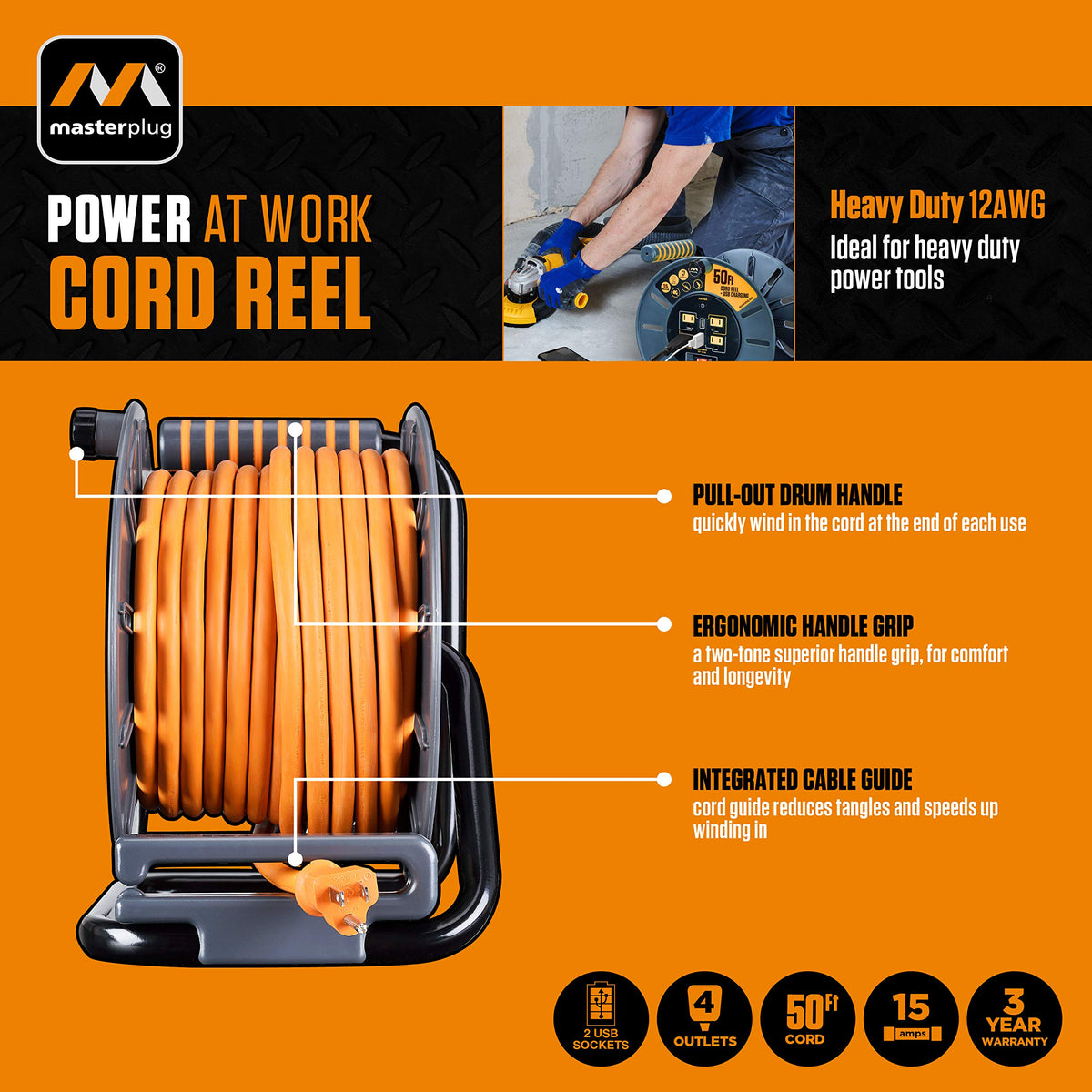 Masterplug four-outlet panel supplying power to multiple tools safely
