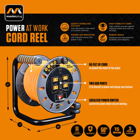 Masterplug cord reel winding handle enables quick, tangle-free setup