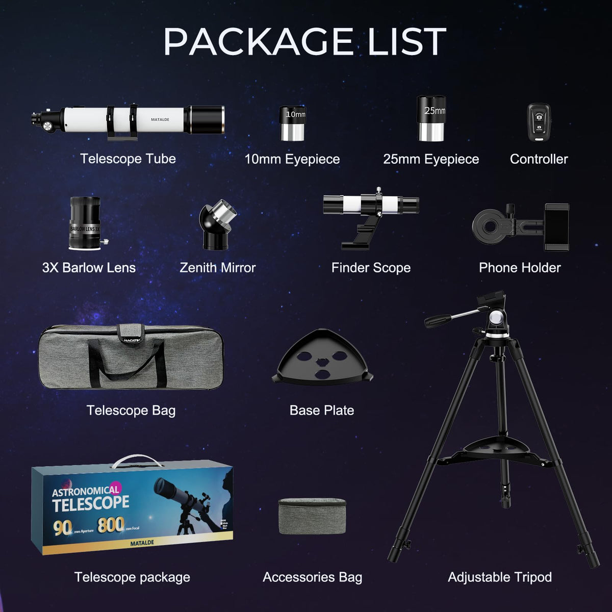 Matalde astronomy kit includes all essentials for immediate observing.