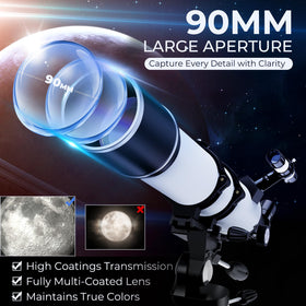 Matalde telescope offers 32x-240x magnification for detailed lunar and planetary views.