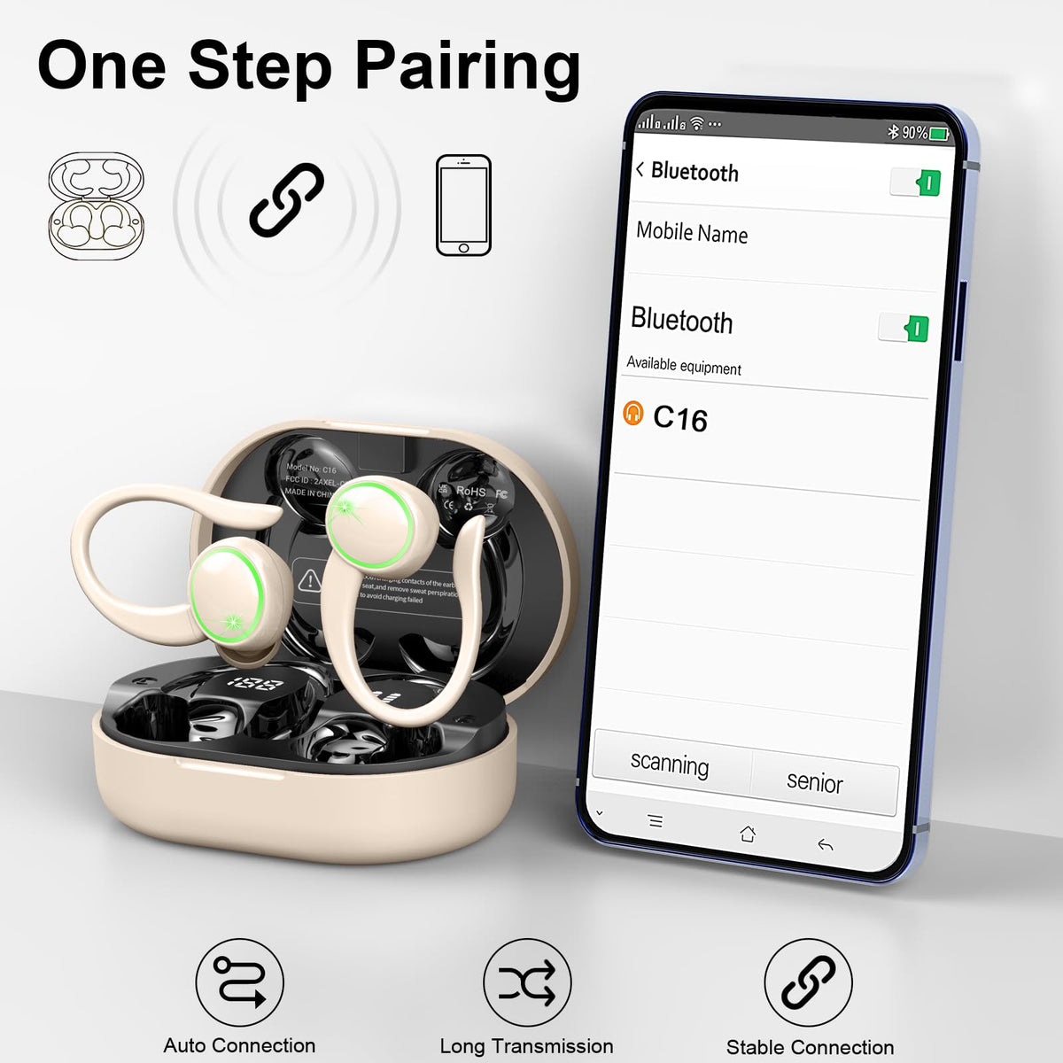 Matast charging case LED display shows battery progress at a glance.
