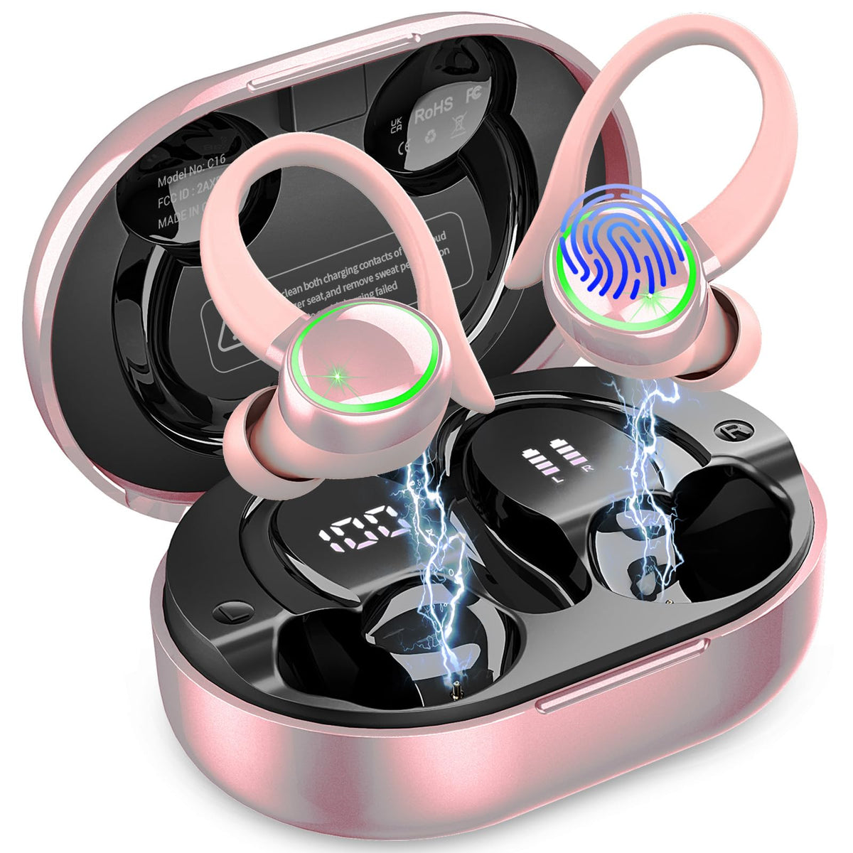 Matast wireless earbuds case LED display shows battery status for quick charging.