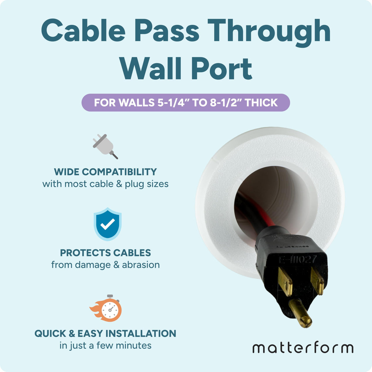 Matterform Cable Port interior tunnel reveals a full tube pathway for organized cables.
