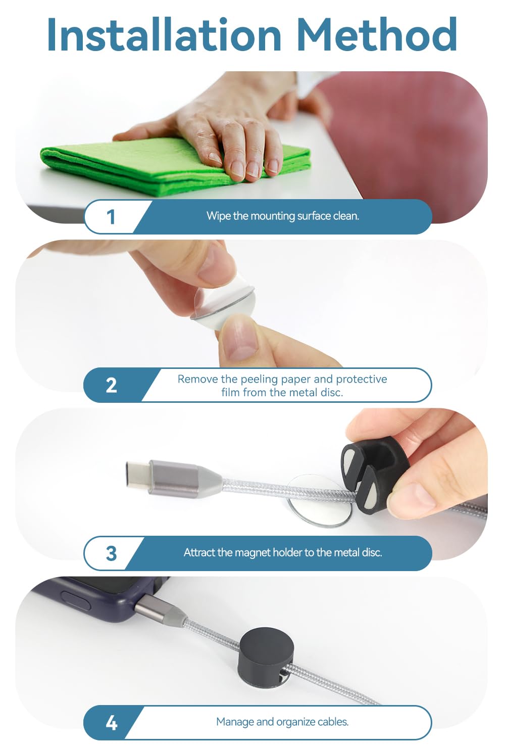 Maveek large clip fits cables up to 0.31 inches for versatility.