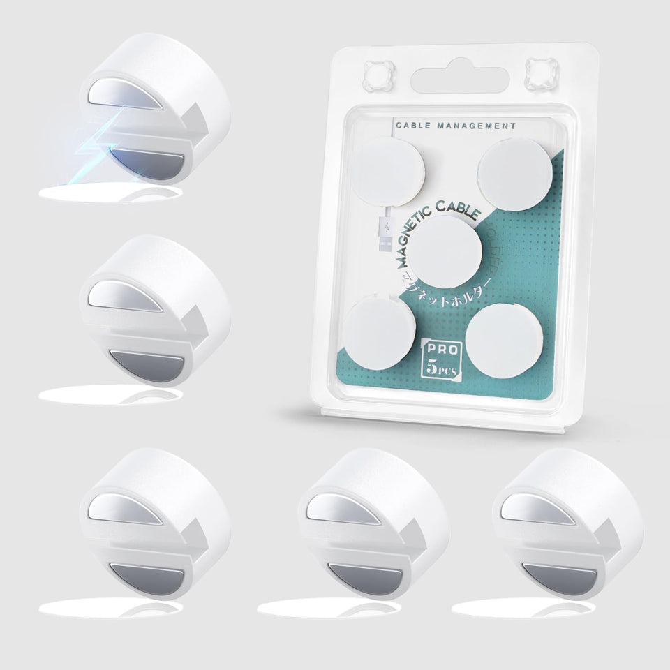 Maveek magnetic cable clip on white desk keeps cables neatly organized