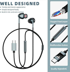 MAXAUX USB-C Earbuds universal compatibility across Samsung, iPhone, and Pixel devices.