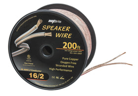 MaxBrite 200ft spool of 16 AWG wire for clean, reliable speaker connections