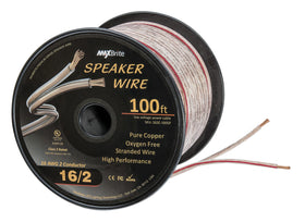 MaxBrite front view of 100 ft spool showing clear jacket and red stripe for easy polarity