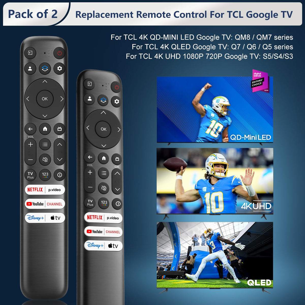 Two remotes pack Maxitoc RC813 for TCL Google TV convenience