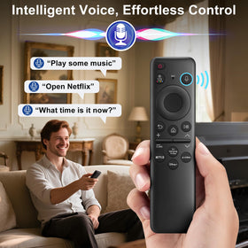 Maxitoc remote with Samsung Frame TV showing compatibility in use