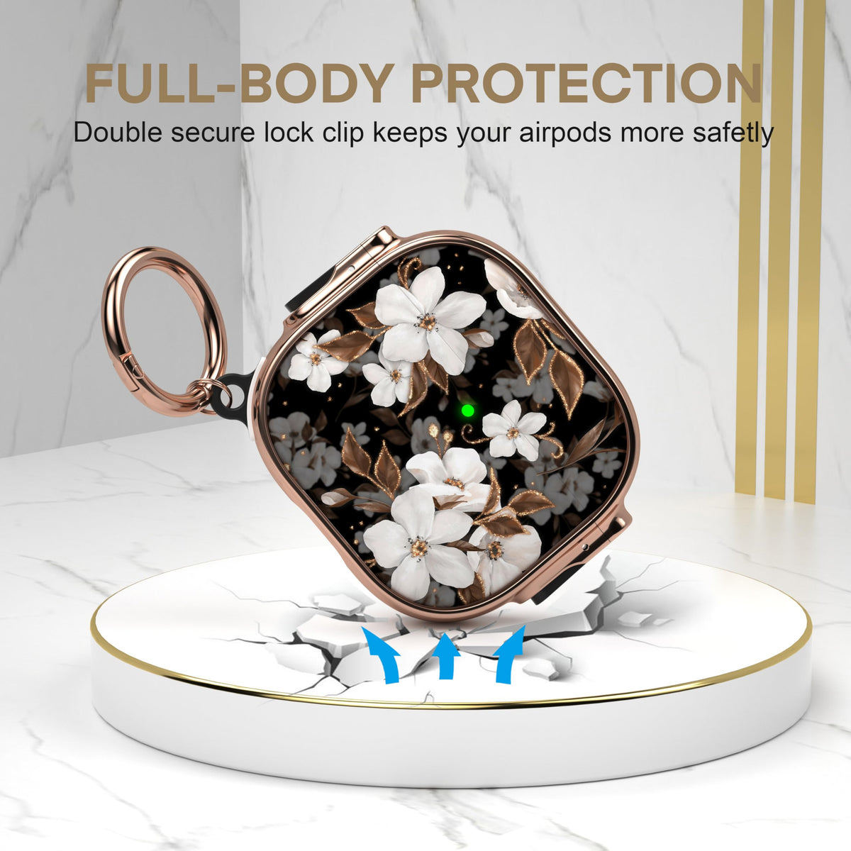 Maxjoy AirPods 4 case with carabiner clip for quick attachment.