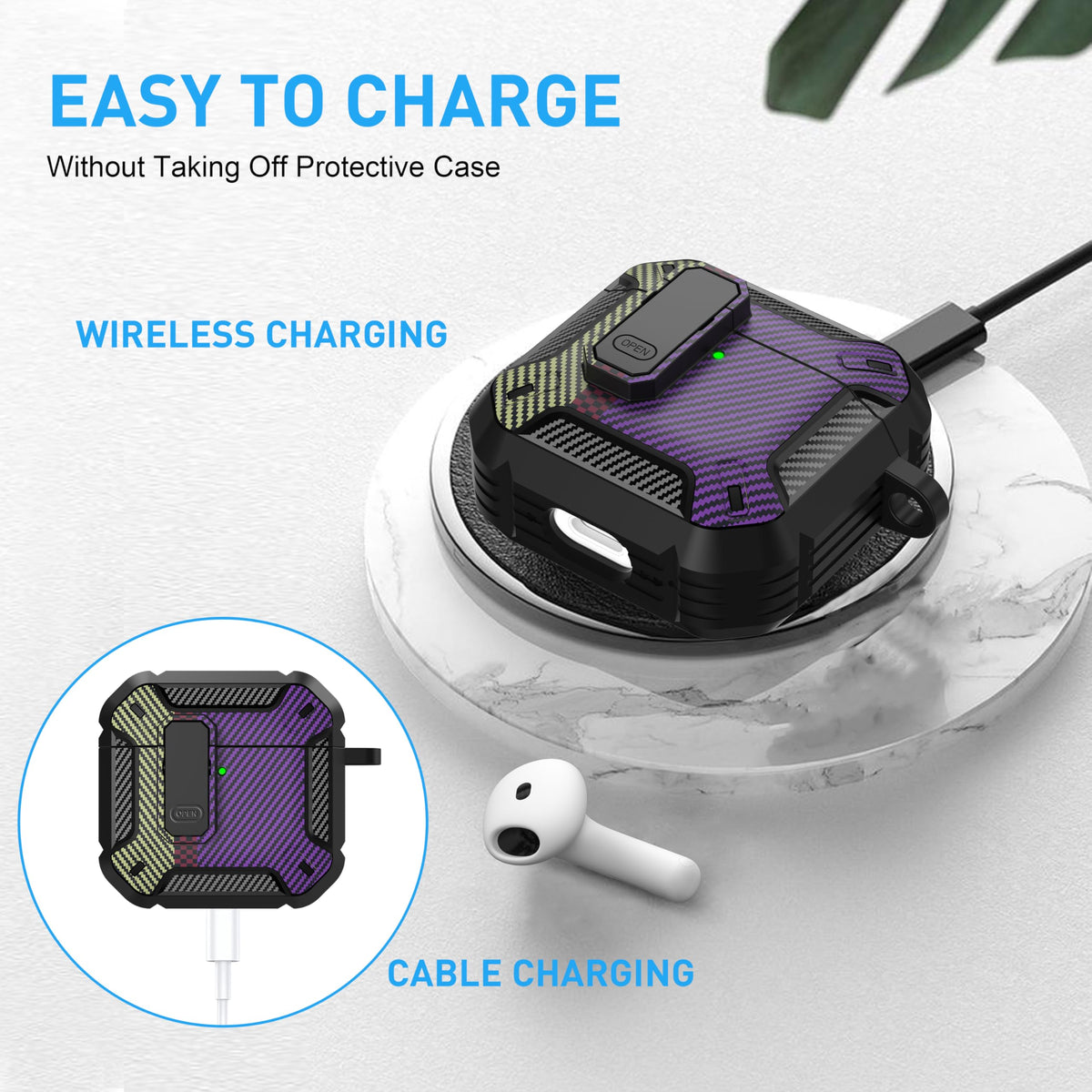 Maxjoy AirPods 4 case with lock carabiner keychain for easy packing and travel